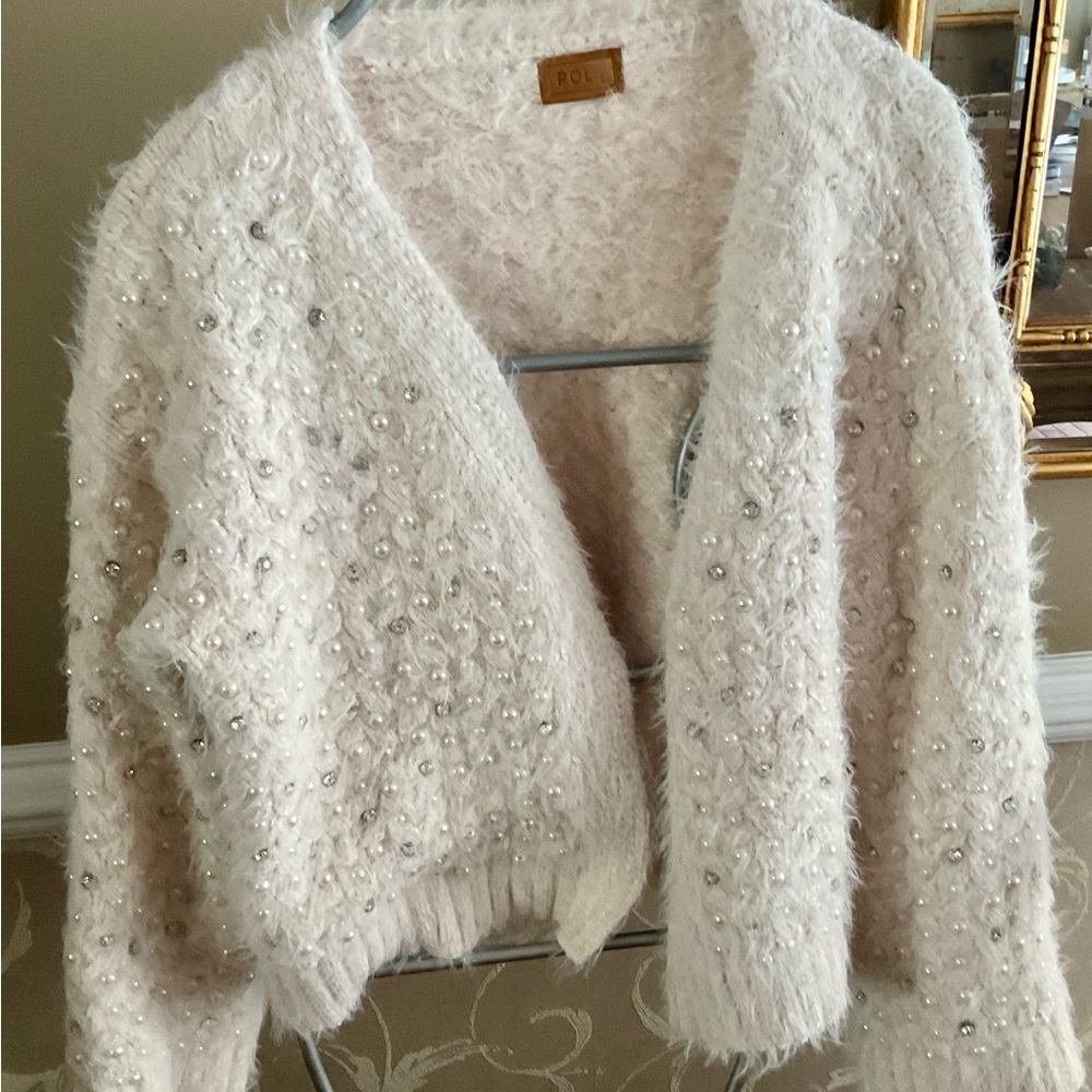 Elegant White Sweater with Pearl Accents